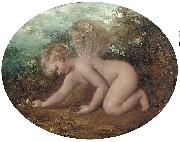 William Etty A putto collecting flowers painting